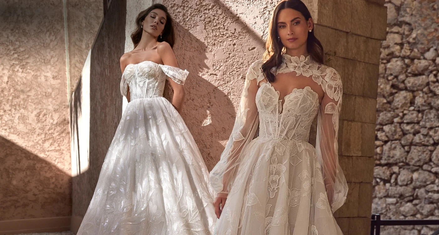 model wearing LA25113 gown