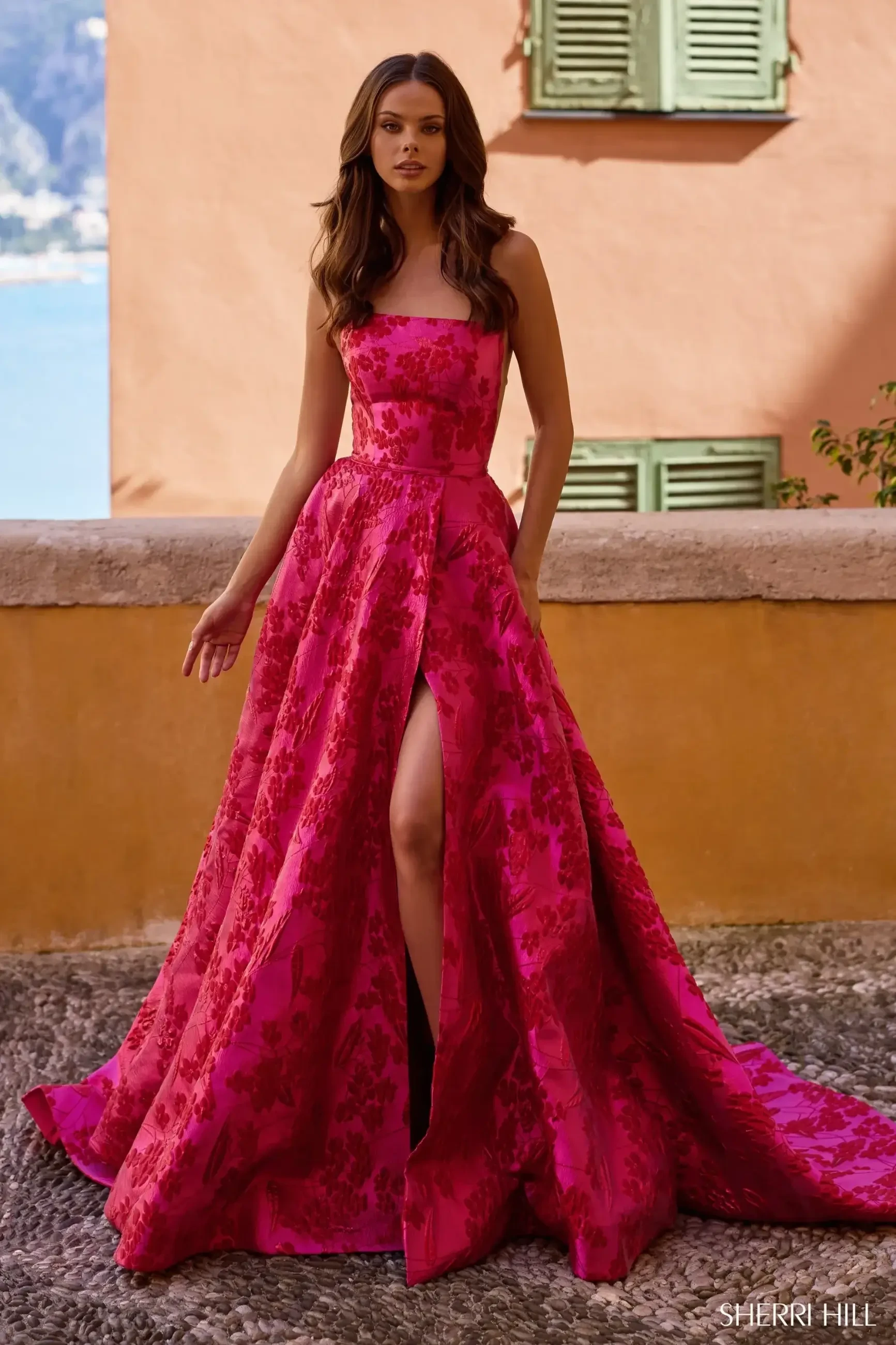Model wearing a Sherri Hill gown