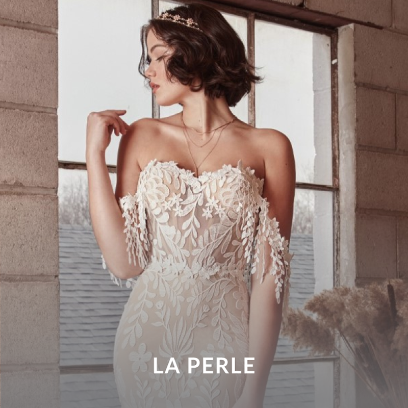 Model wearing a La Perle gown