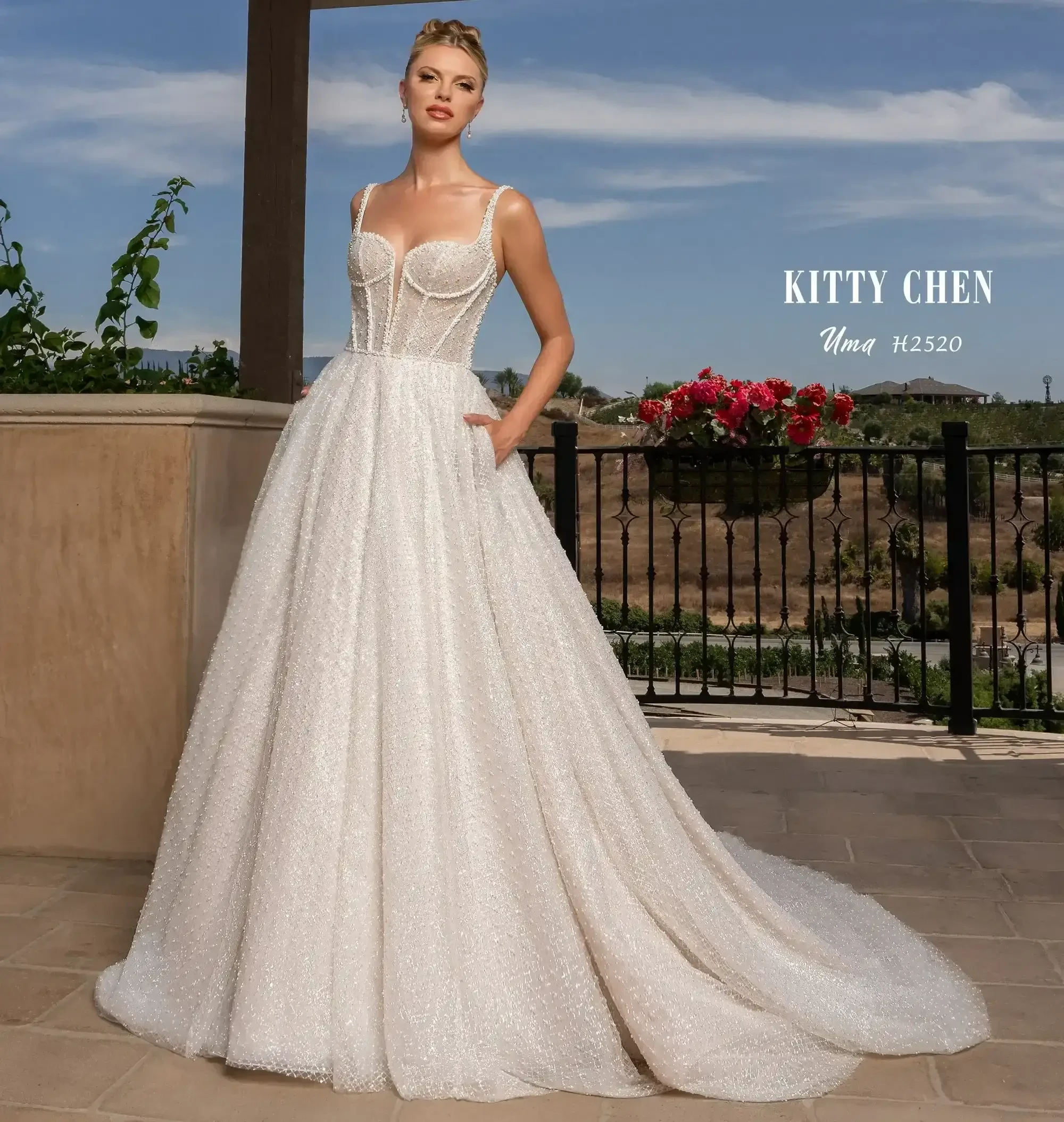 Model wearing a Kitty Chen gown