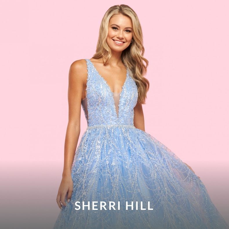 Model wearing a Sherri Hill gown
