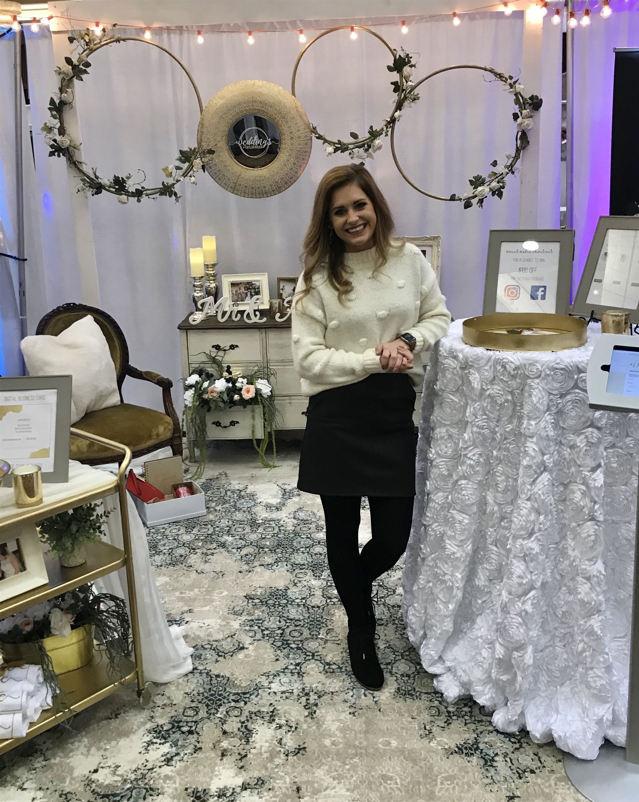 Photo of the girl posing near the bridal stand