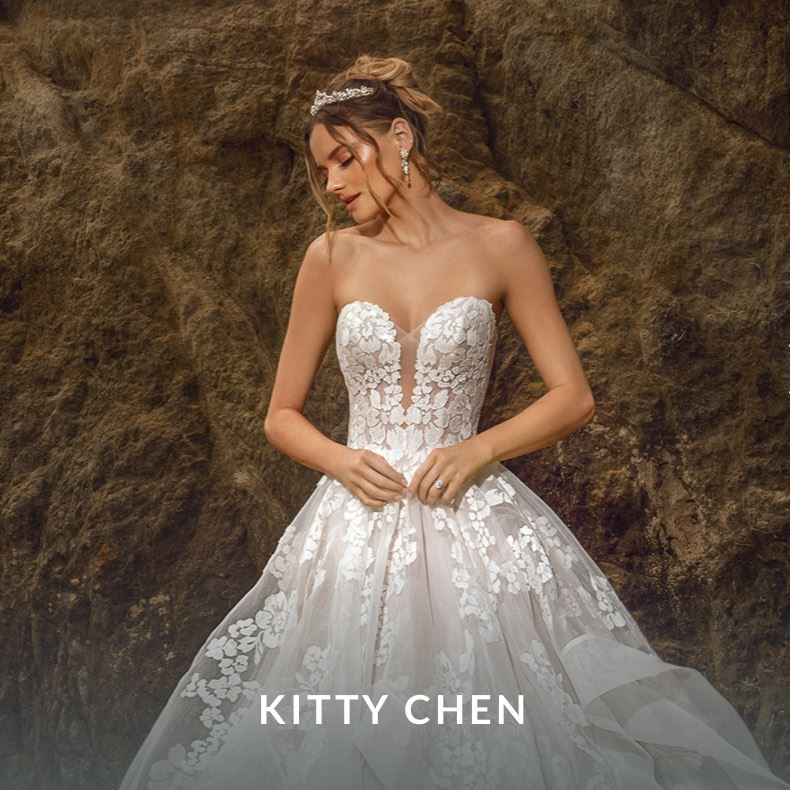 Model wearing a Kitty Chen gown