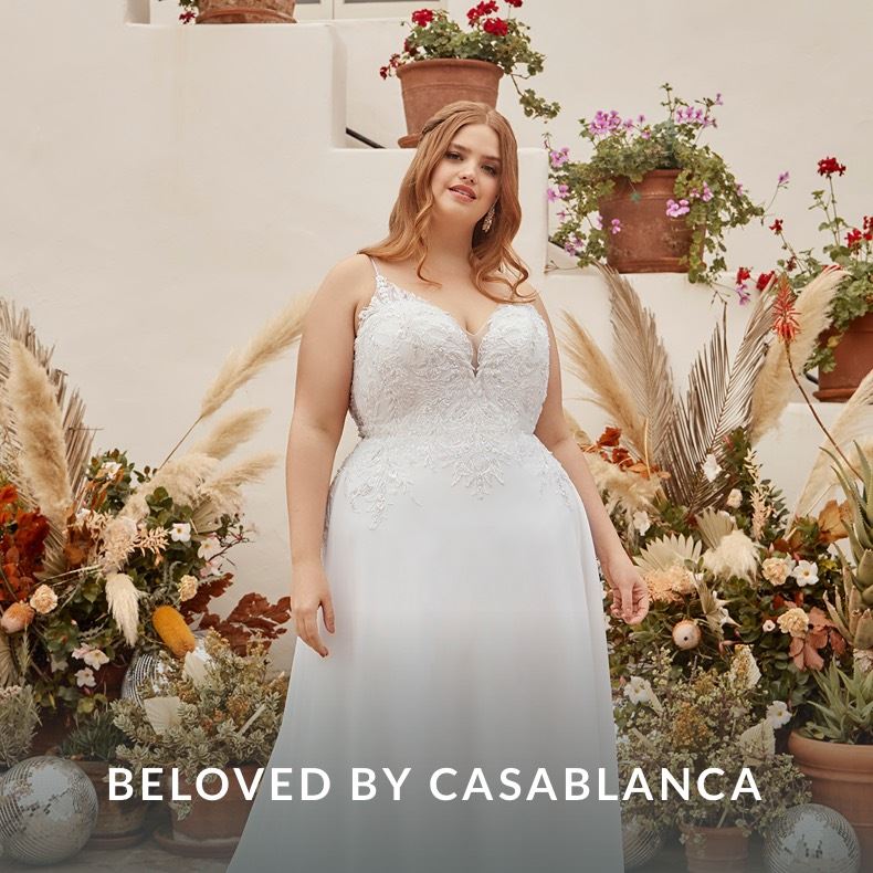 Model wearing a Beloved by Casablanca gown